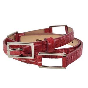 Garuglieri Chain Hinged Croc Embossed Red Leather Skinny Belt, Extra Large XL